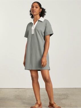 Everlane Sage Green Shift Dress with White Collar